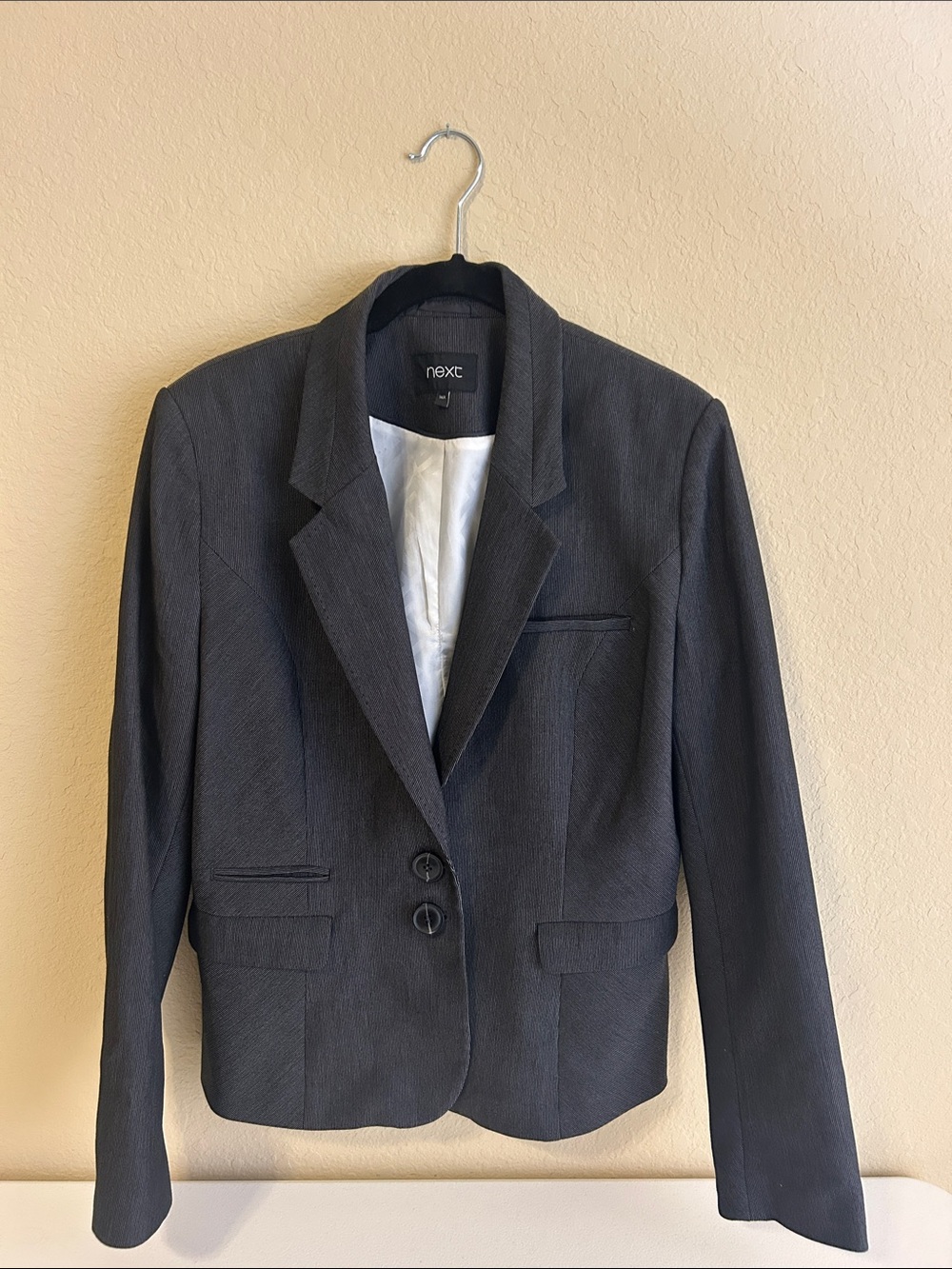 next Tailored Charcoal Gray Blazer 
Size 14R UK = converts to US Size 10